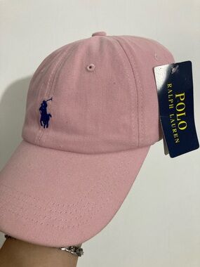 Authentic Polo Ralph Lauren Pink Baseball Cap with Navy Pony